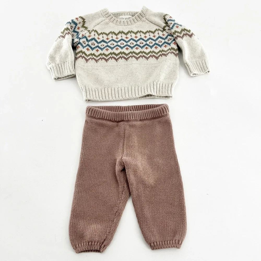 Carters Organic Cotton Fair Isle Sweater Pants Set 3M Mauve 1T855910